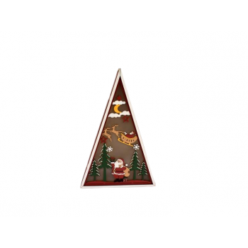 Albero in Legno Rosso con scenario Natalizio con Luci